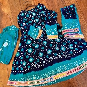 Pakistani Indian Aghani chunri Ajrak Gotta patti Dresss scarf and trouser 3pcs